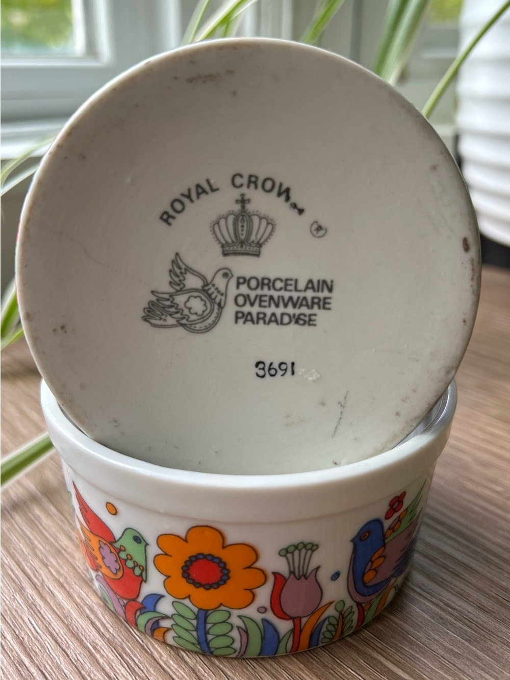 Royal Crown Porcelain Ovenware Paradise White Floral Bird Ramekin